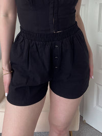 Andi High Waisted Linen Shorts (Black)