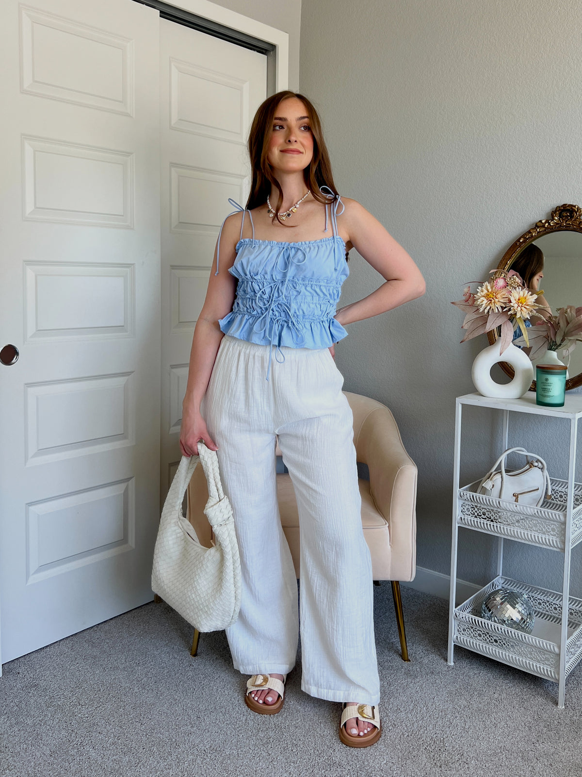 Ashtin Ruched Tiered Ruffle Crop Top (Light Blue)