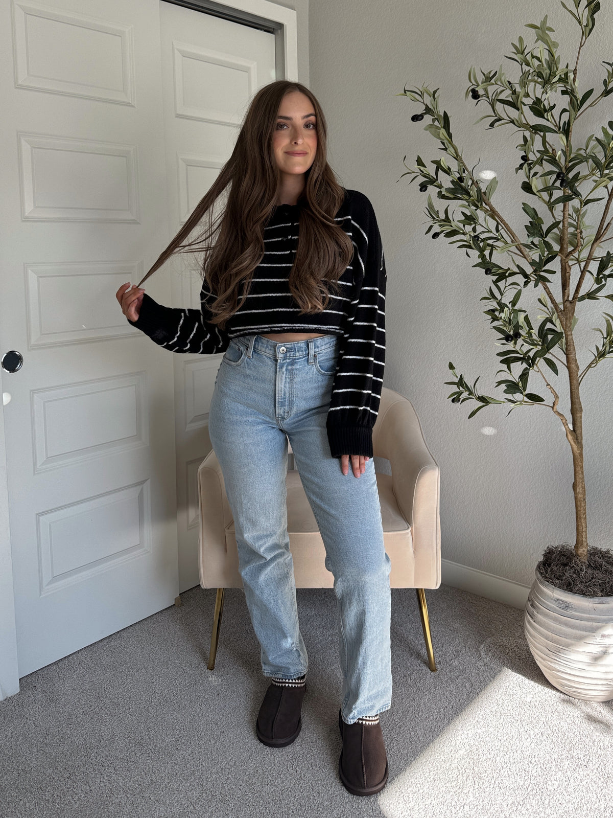 Bristol Striped Cropped Sweater (Black)