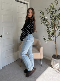 Bristol Striped Cropped Sweater (Black)