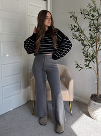 Bristol Striped Cropped Sweater (Black)