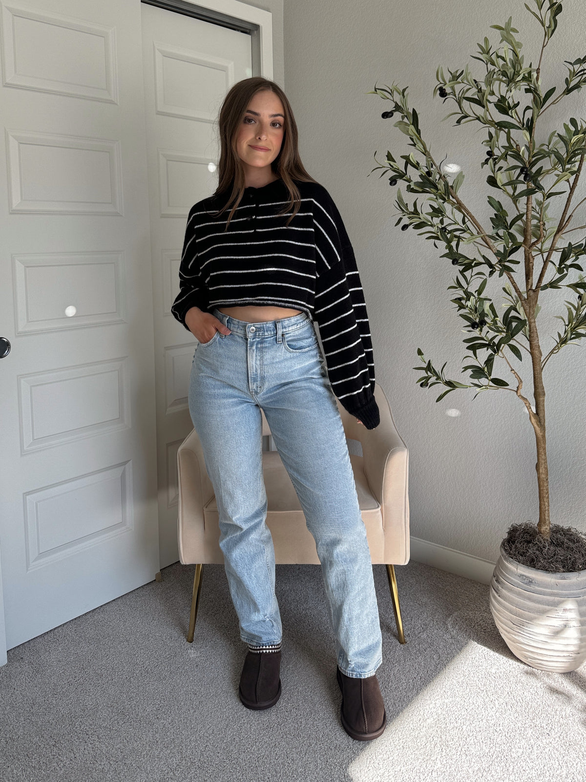 Bristol Striped Cropped Sweater (Black)