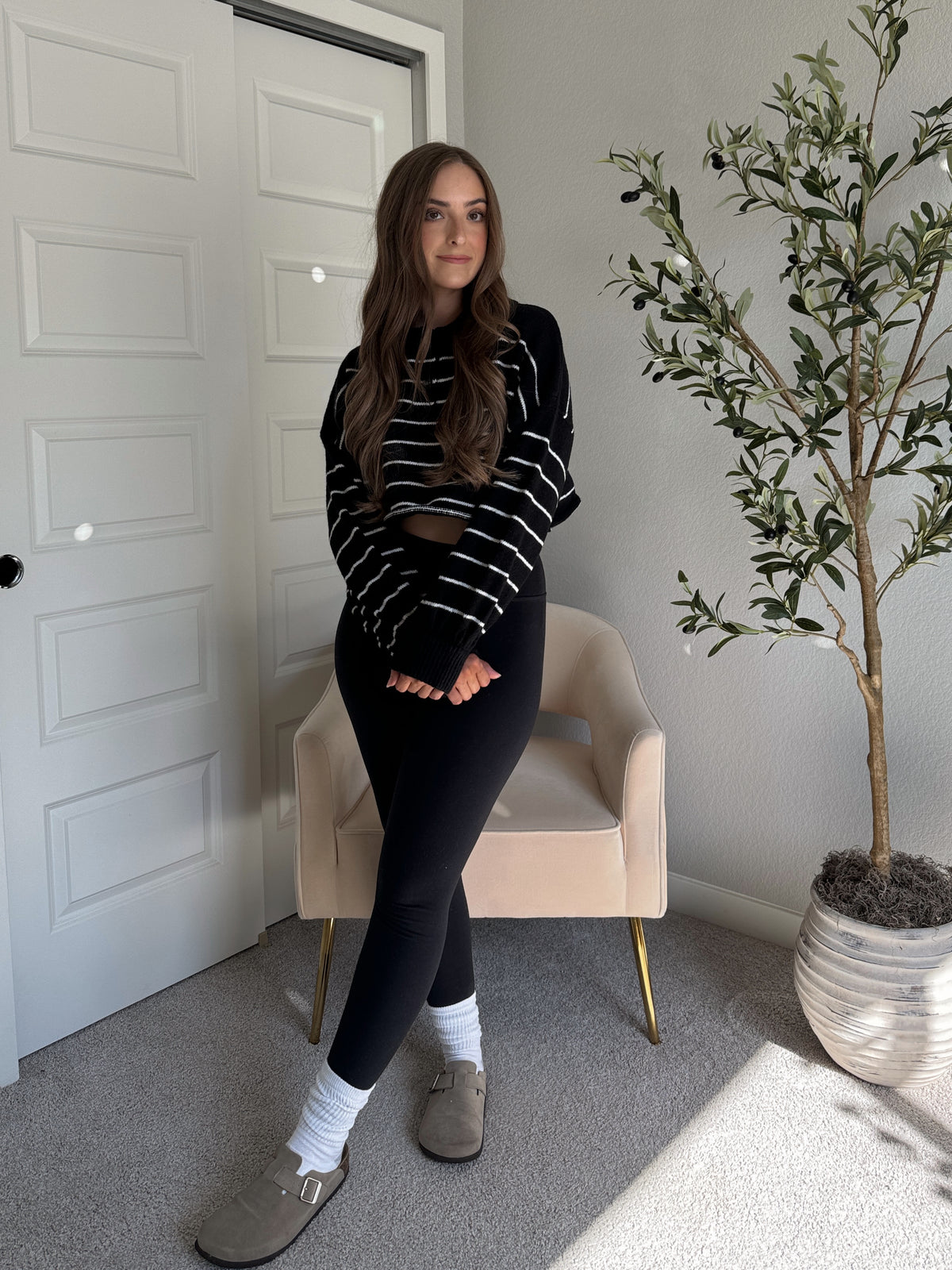 Bristol Striped Cropped Sweater (Black)