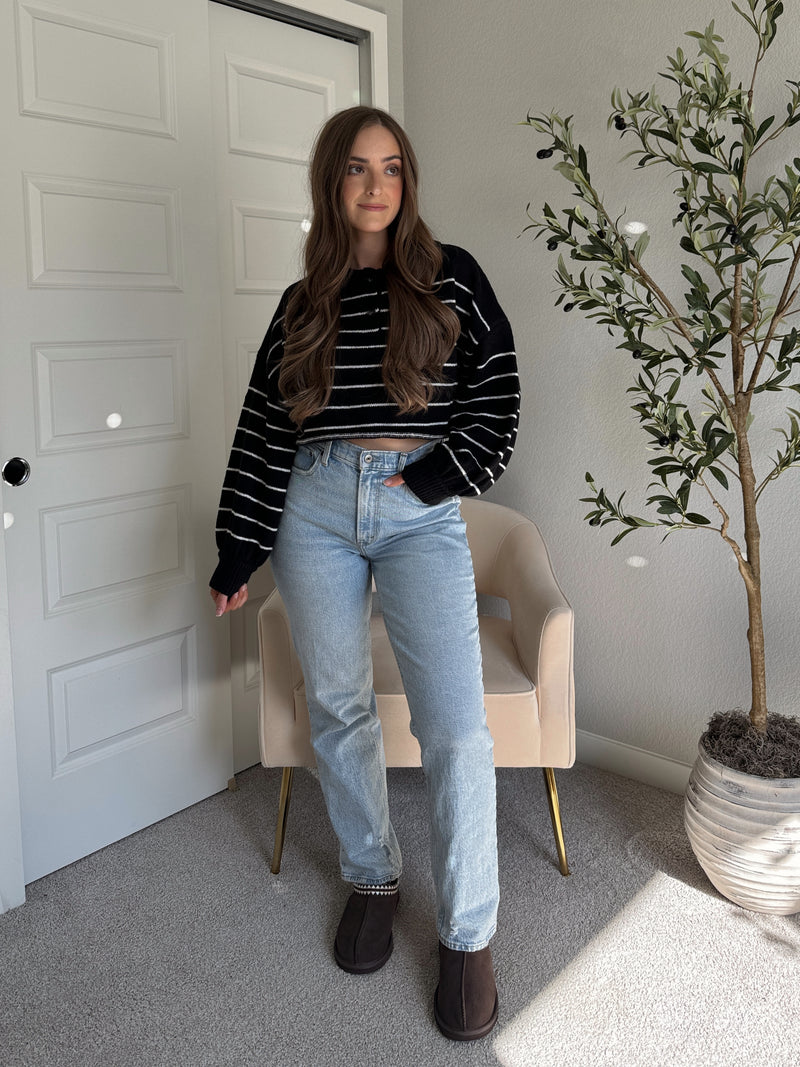 Bristol Striped Cropped Sweater (Black)