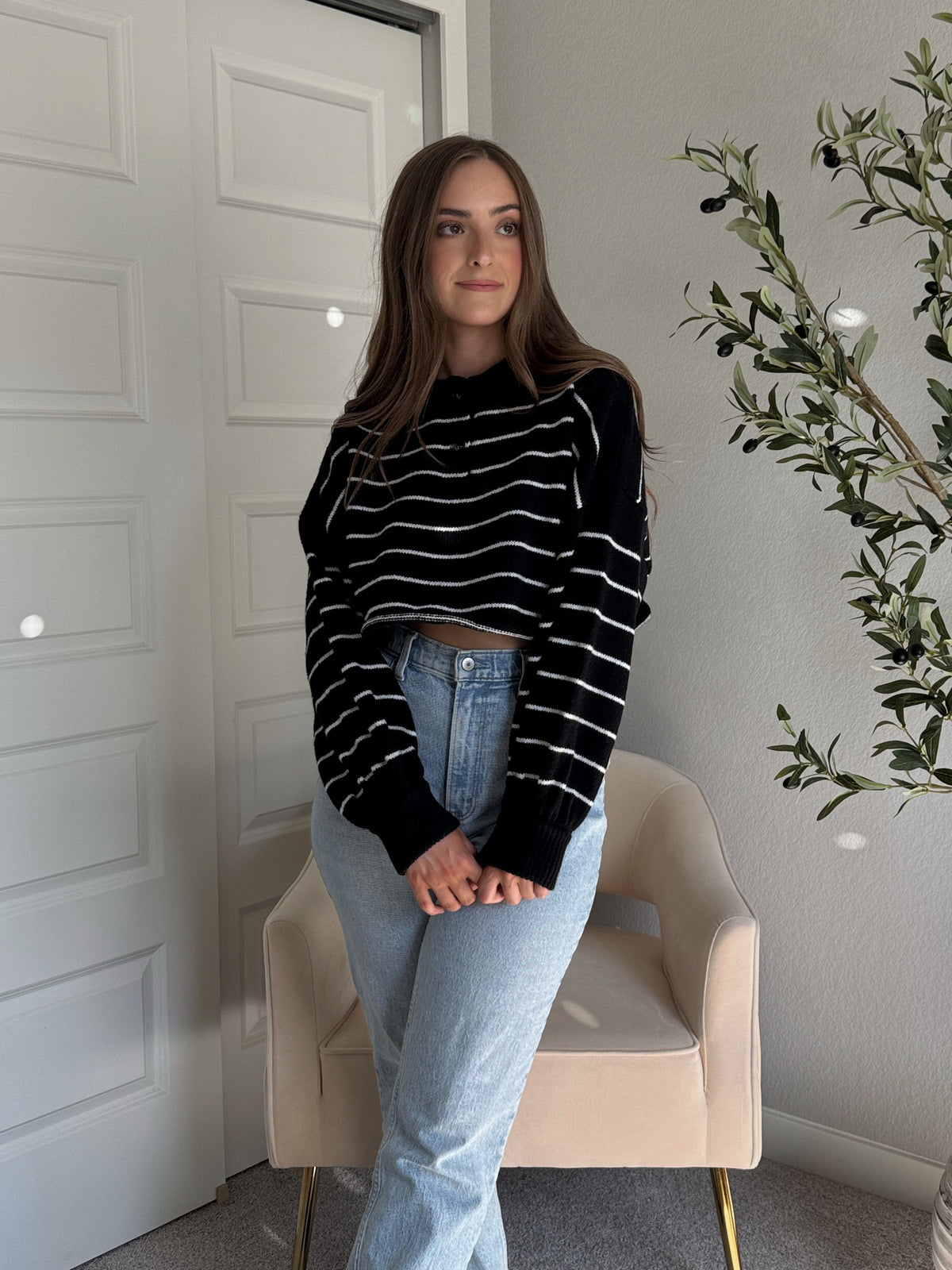 Bristol Striped Cropped Sweater (Black)