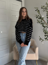 Bristol Striped Cropped Sweater (Black)