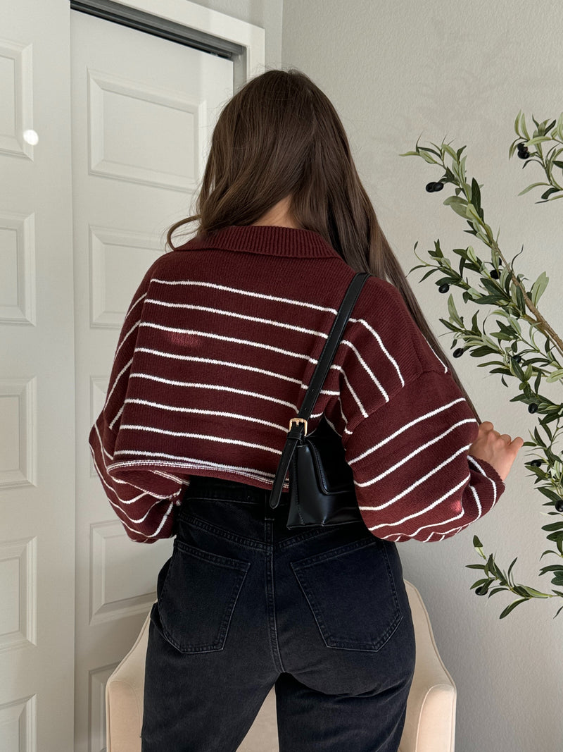 Bristol Striped Cropped Sweater (Dark Cherry)