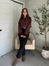 Bristol Striped Cropped Sweater (Dark Cherry)