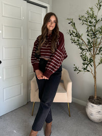 Bristol Striped Cropped Sweater (Dark Cherry)