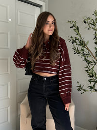 Bristol Striped Cropped Sweater (Dark Cherry)