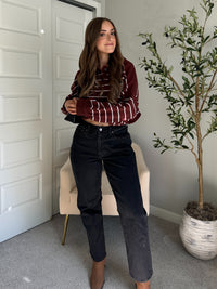 Bristol Striped Cropped Sweater (Dark Cherry)