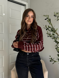 Bristol Striped Cropped Sweater (Dark Cherry)