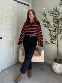 Bristol Striped Cropped Sweater (Dark Cherry)