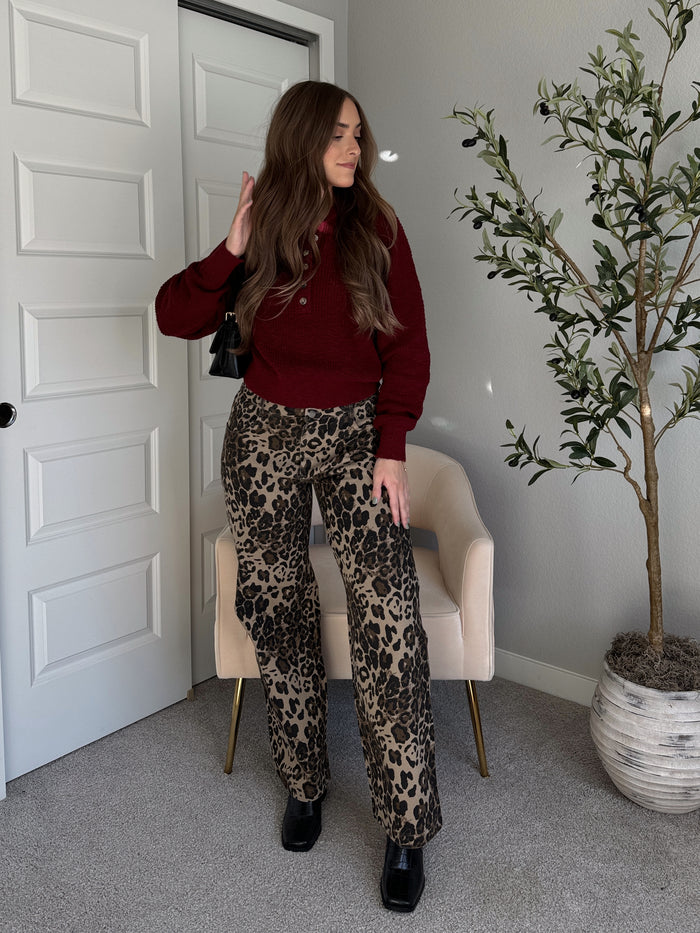 Carmen Leopard Print Straight Leg Cotton Twill Pants