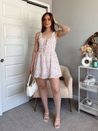 Elise Apple Print Floral Embellished Mini Dress (Off White)