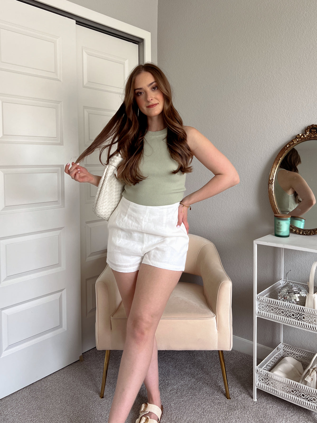 European Summer High Waisted 100% Linen Shorts (Off White)