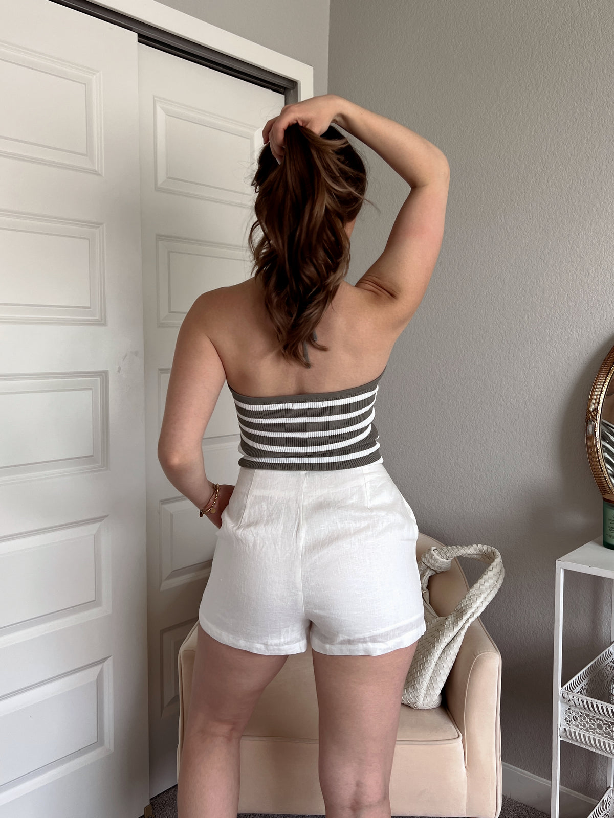 European Summer High Waisted 100% Linen Shorts (Off White)