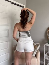 European Summer High Waisted 100% Linen Shorts (Off White)