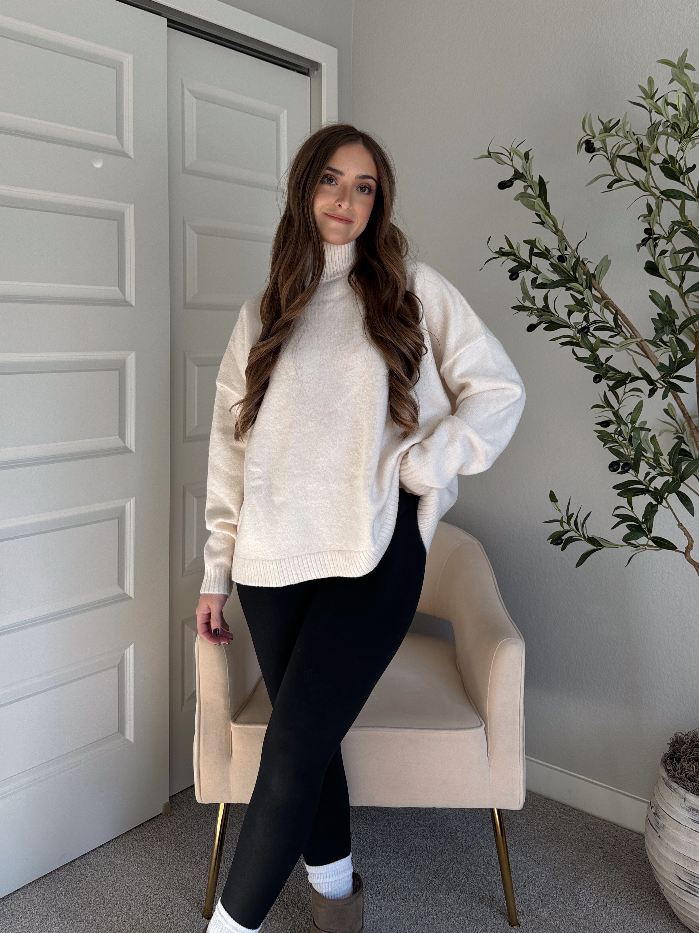 Oversized cream turtleneck sweater best sale