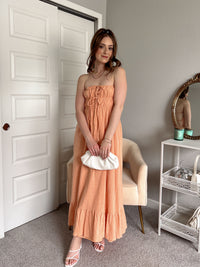 Giselle Strapless Open Back Cotton Maxi Dress (Peach)