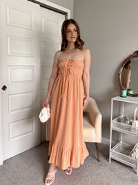 Giselle Strapless Open Back Cotton Maxi Dress (Peach)