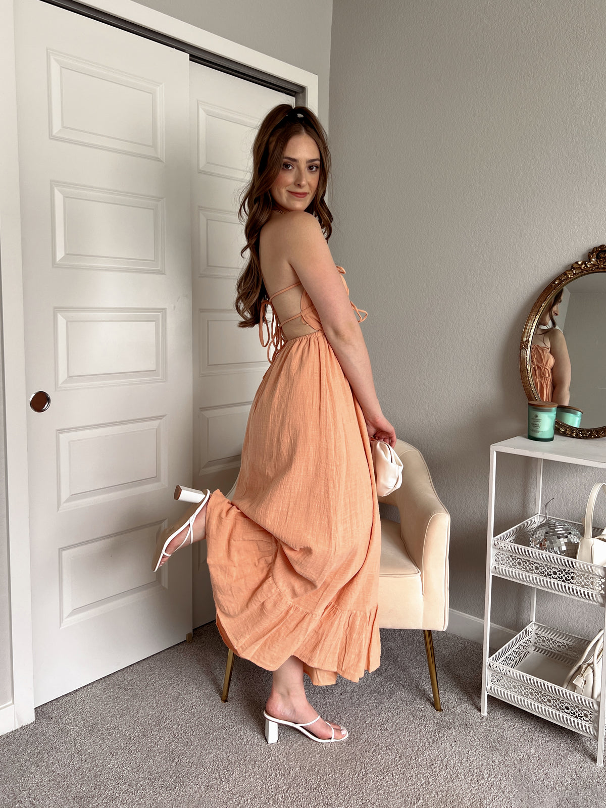 Giselle Strapless Open Back Cotton Maxi Dress (Peach)