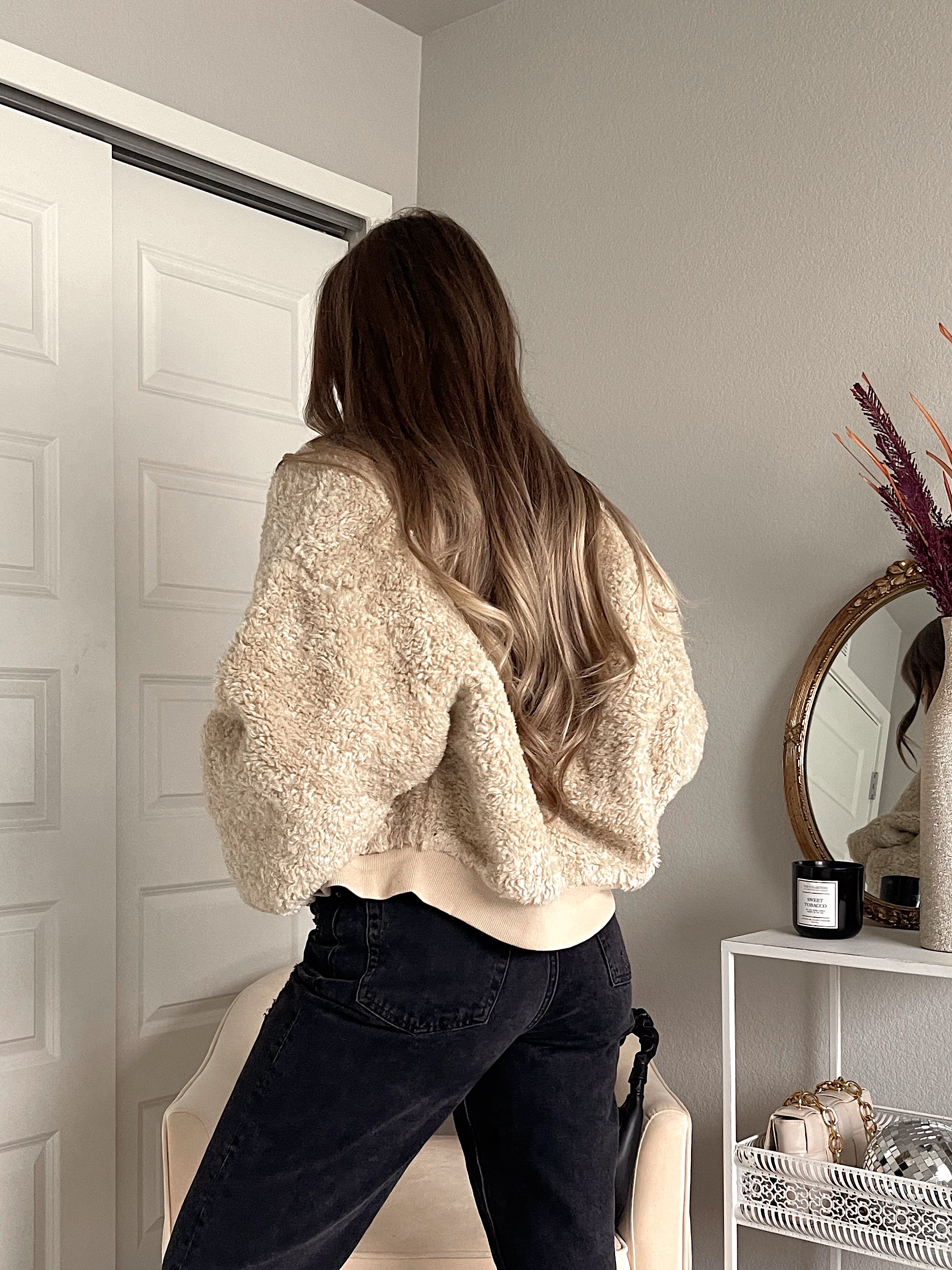 Goldie Faux Fur Bomber Jacket Latte La Belle Boutique