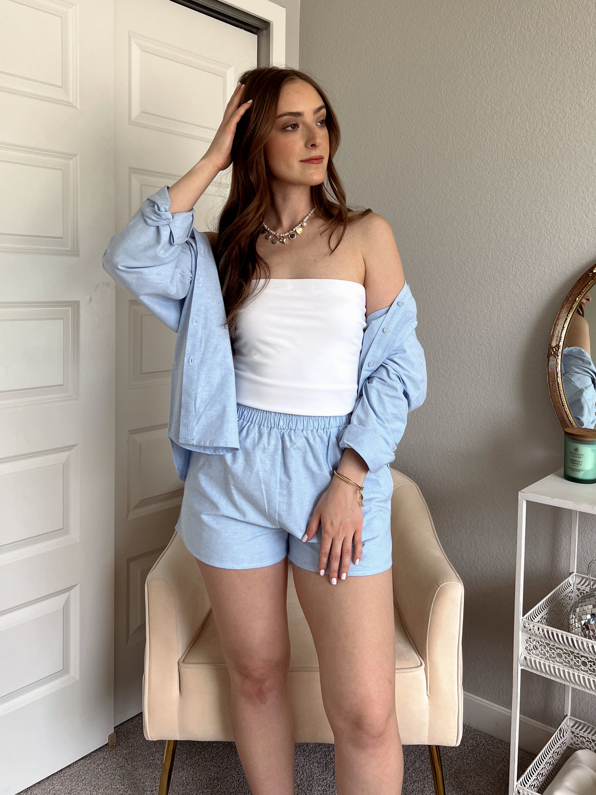 Hamptons Oversized Button Down Top (Light Blue)