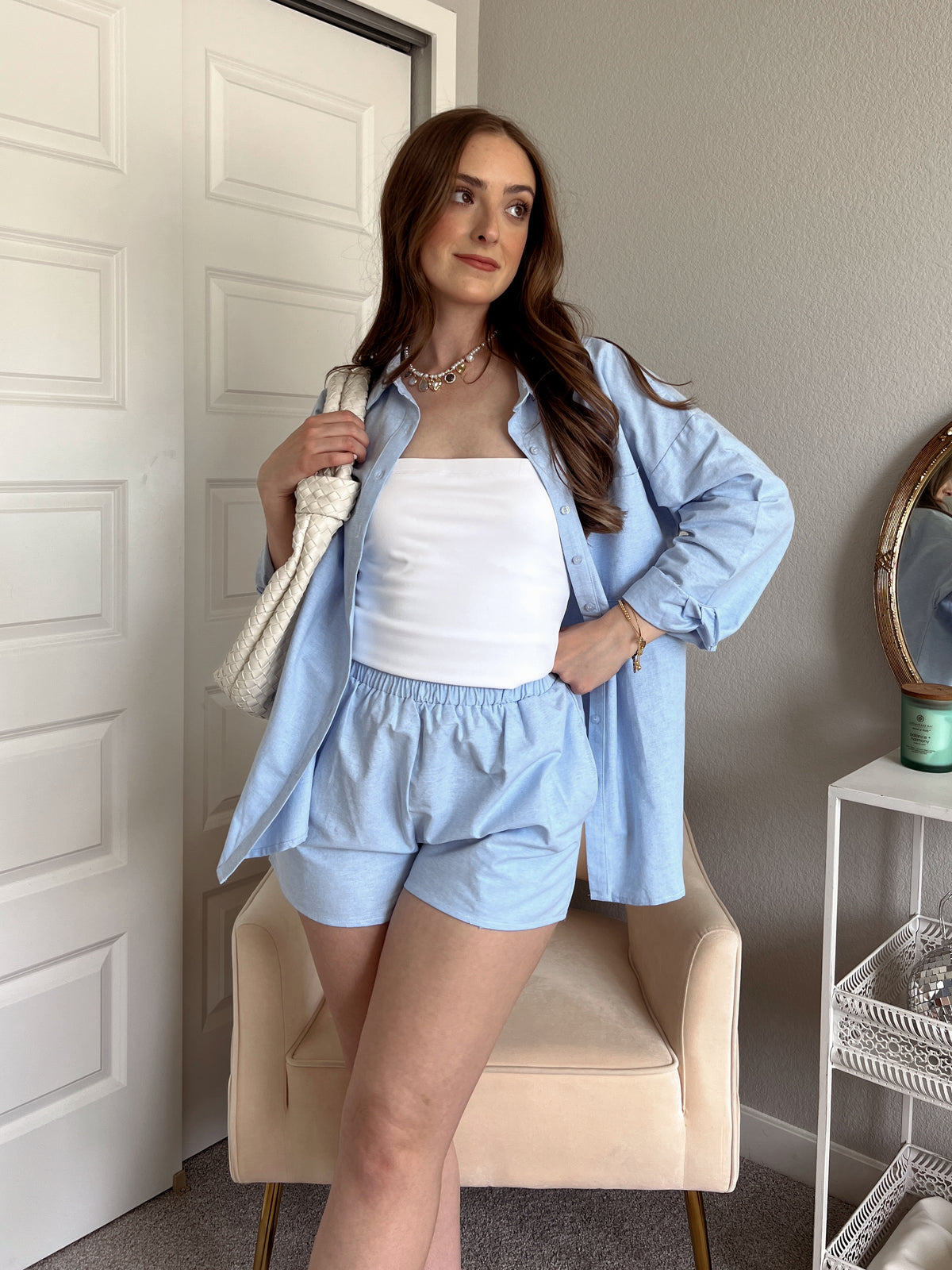 Hamptons Oversized Button Down Top (Light Blue)