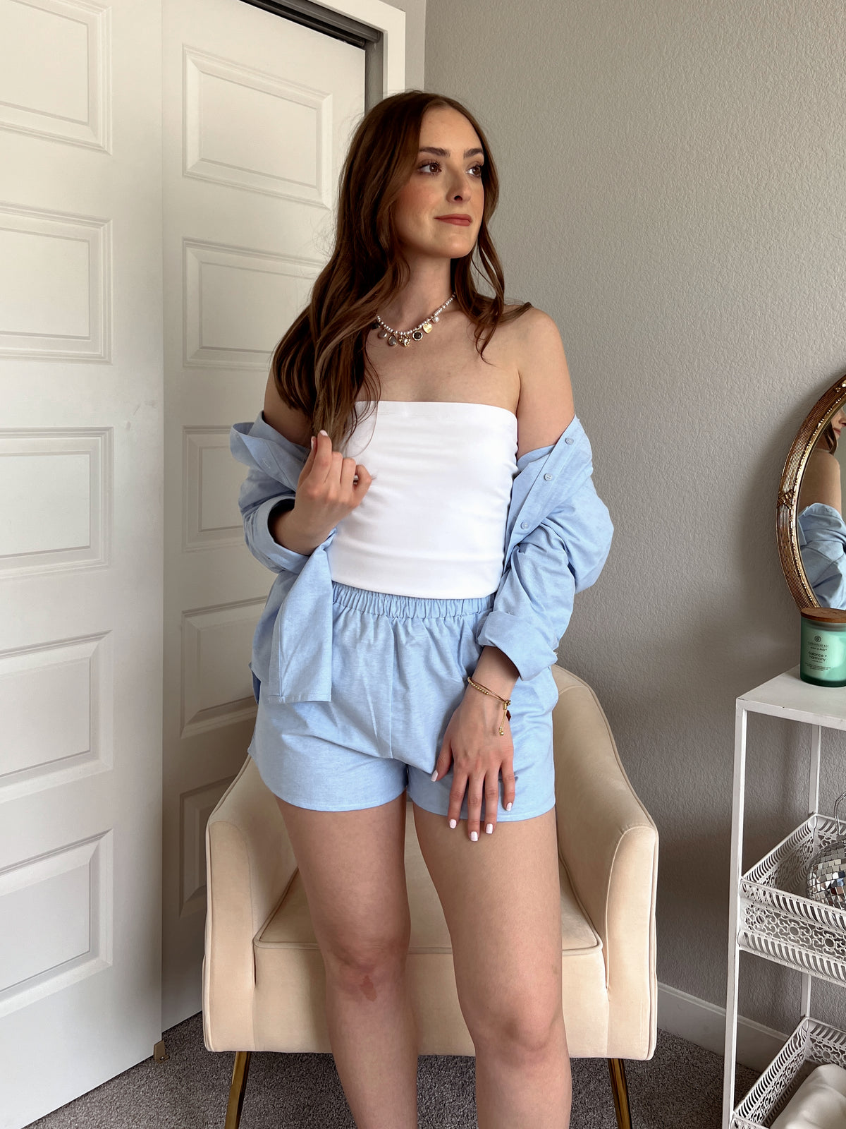 Hamptons Oversized Button Down Top (Light Blue)