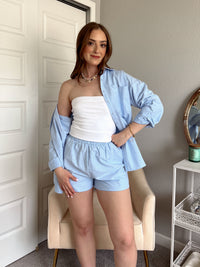 Hamptons Oversized Button Down Top (Light Blue)