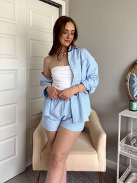 Hamptons Oversized Button Down Top (Light Blue)