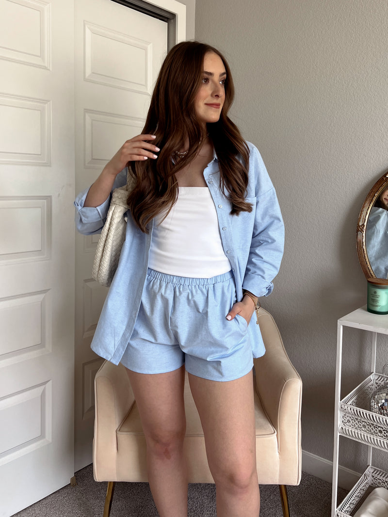 Hamptons Oversized Button Down Top (Light Blue)