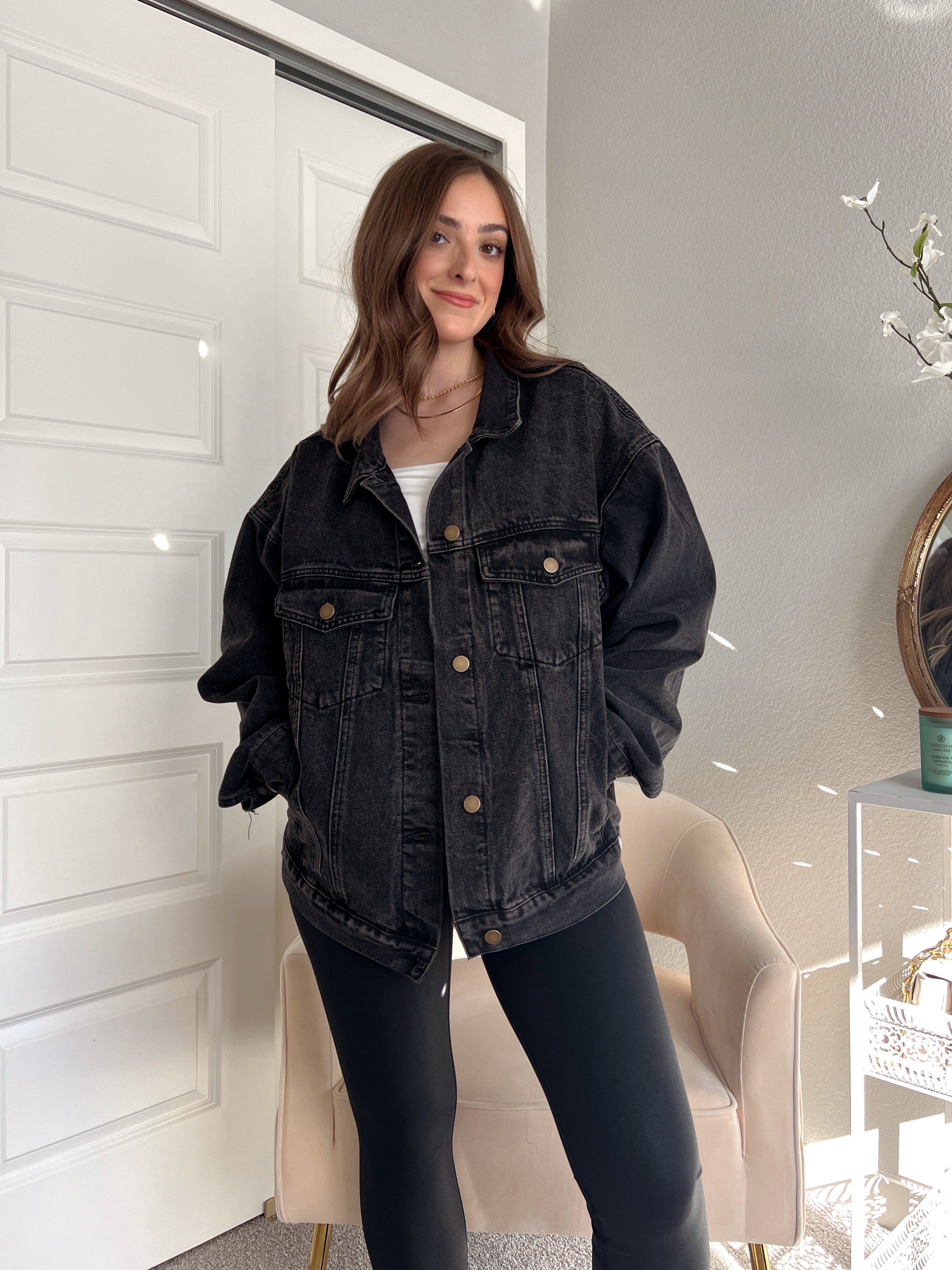 Iris Boxy Cut Oversized Denim Jacket Charcoal