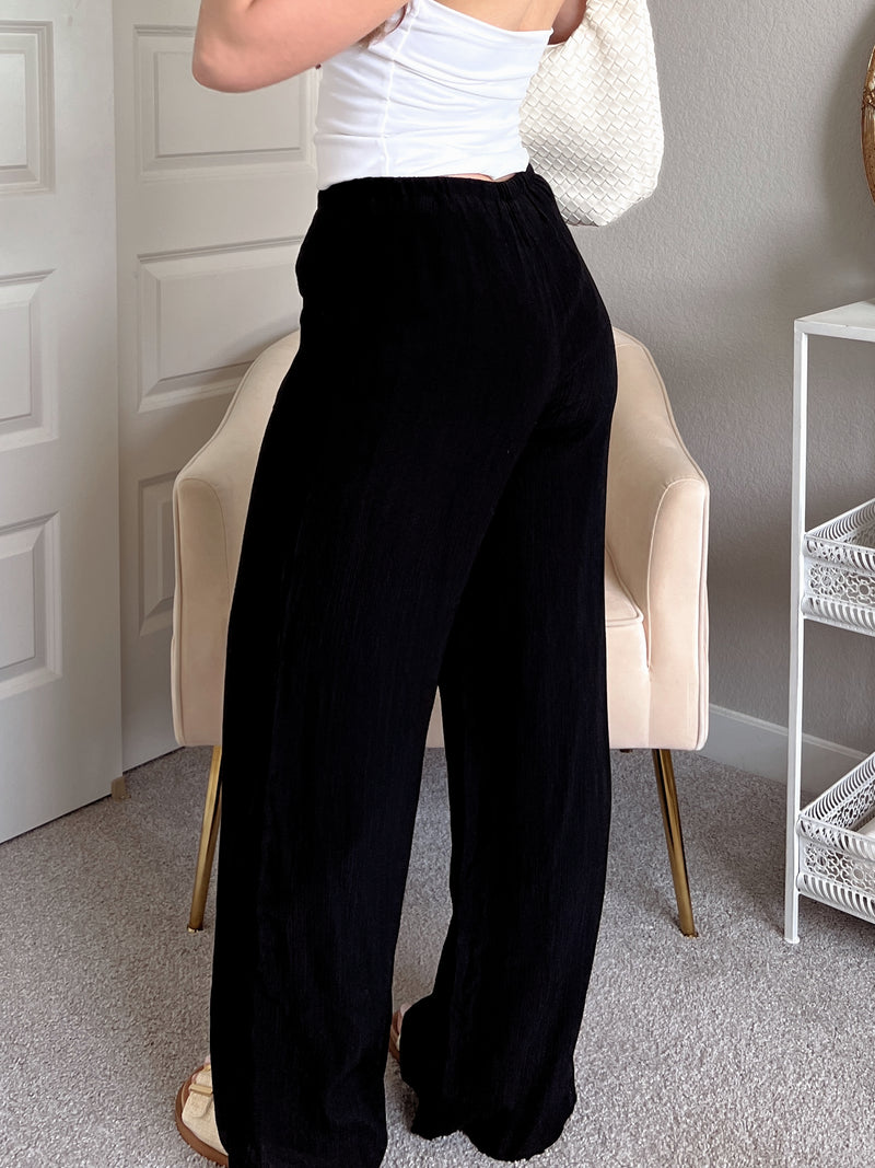 Keep it Cool High Waisted Drawstring Pants (Black)