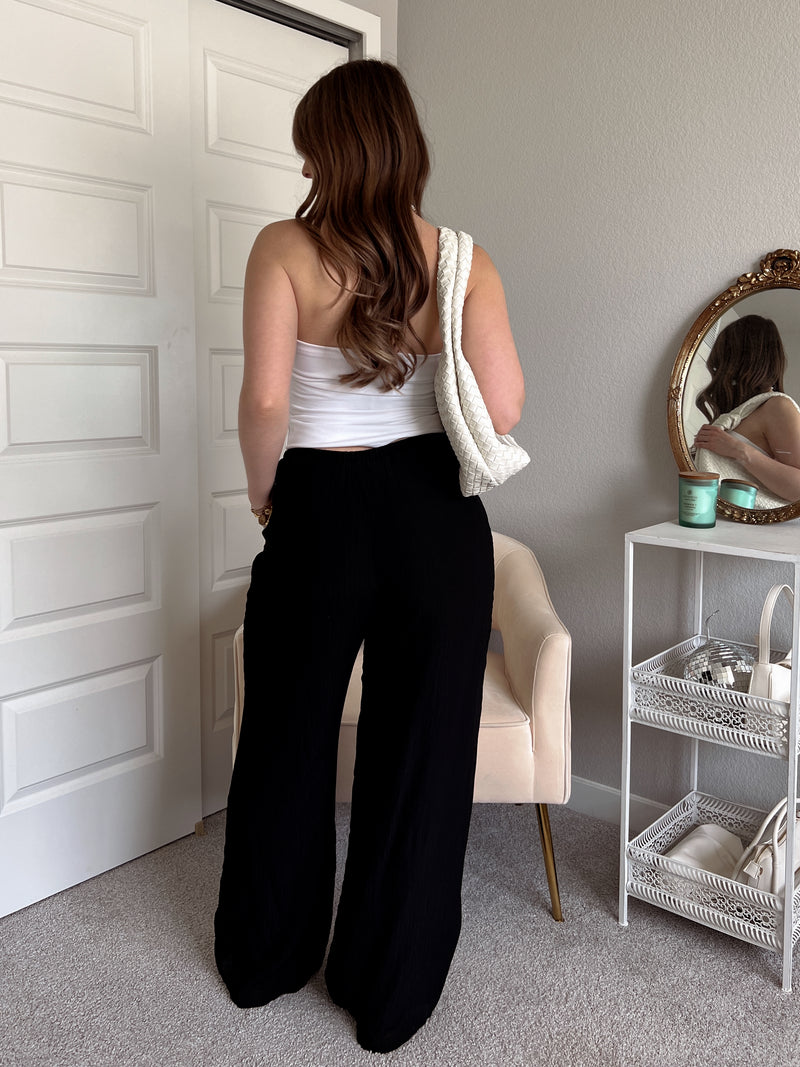 Keep it Cool High Waisted Drawstring Pants (Black)