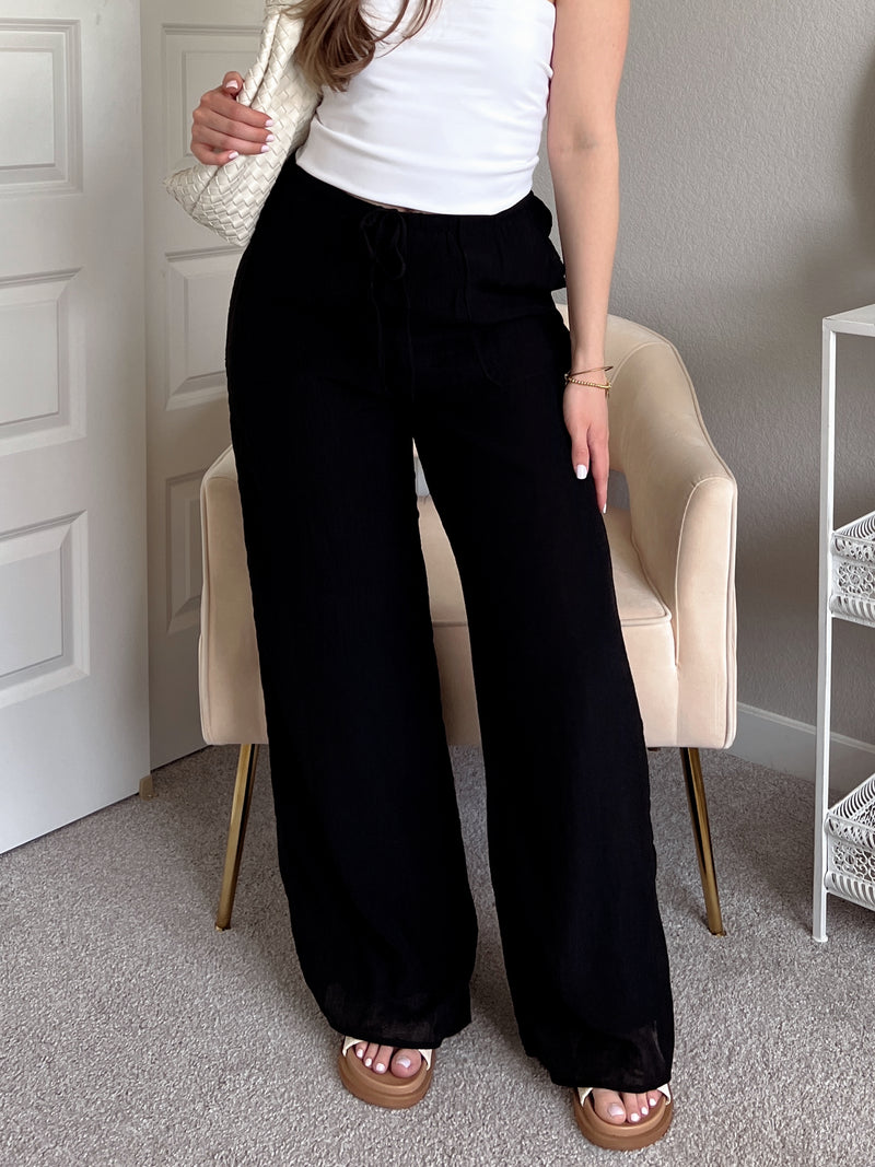 Keep it Cool High Waisted Drawstring Pants (Black)