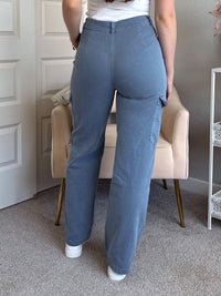 Luna High Waisted Wide Leg Cargo Pants (Gray Blue)