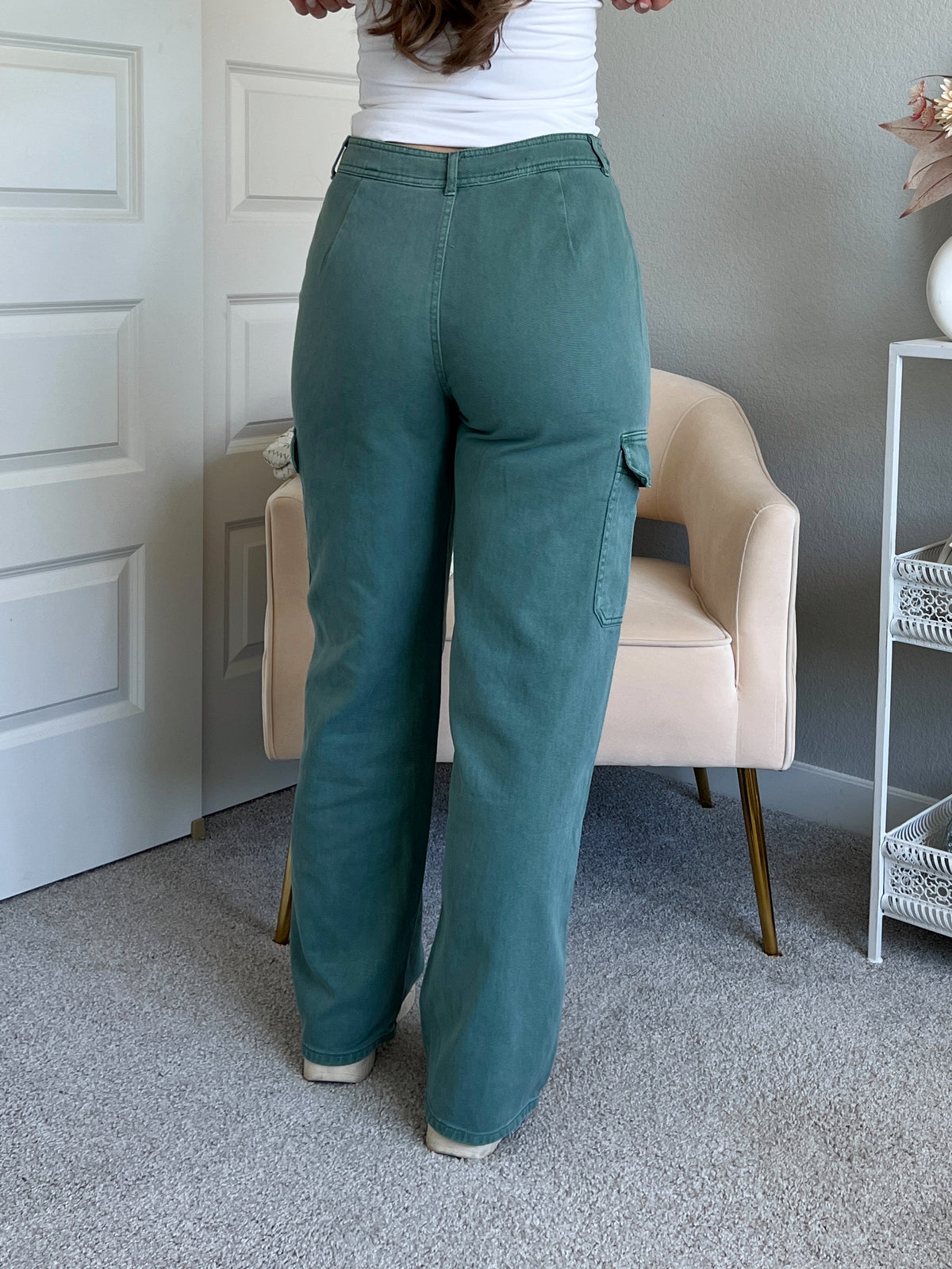 Luna High Waisted Wide Leg Cargo Pants (Gray Green)