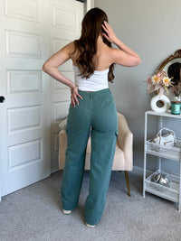 Luna High Waisted Wide Leg Cargo Pants (Gray Green)