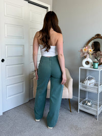 Luna High Waisted Wide Leg Cargo Pants (Gray Green)