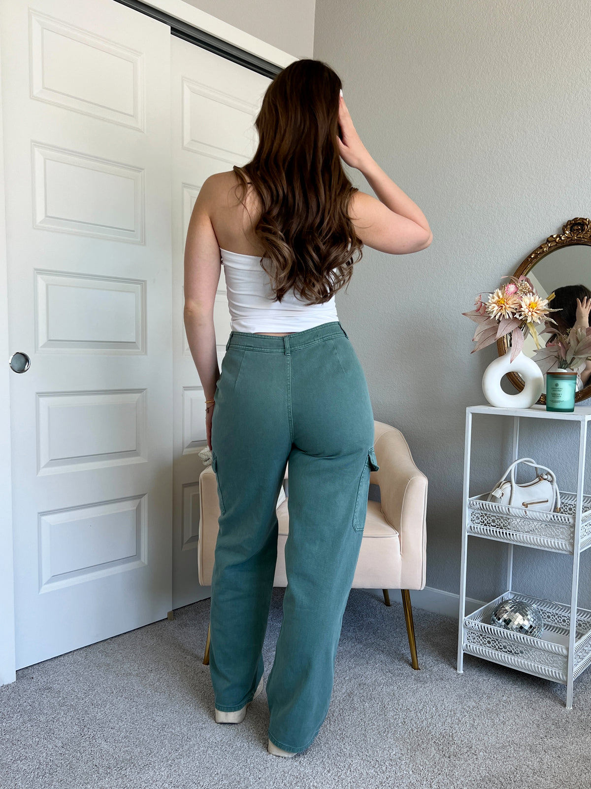 Luna High Waisted Wide Leg Cargo Pants (Gray Green)