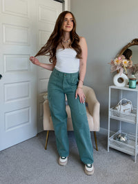 Luna High Waisted Wide Leg Cargo Pants (Gray Green)