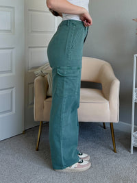 Luna High Waisted Wide Leg Cargo Pants (Gray Green)