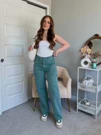 Luna High Waisted Wide Leg Cargo Pants (Gray Green)