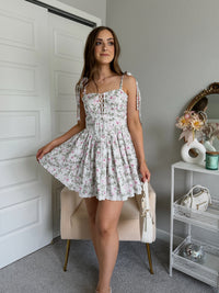 Melody Floral Tie-Strap Corset Mini Dress (Mint/Pink)