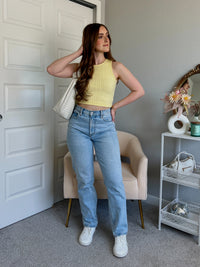 Midsummer Boat Neck Knit Crop Top (Yellow)