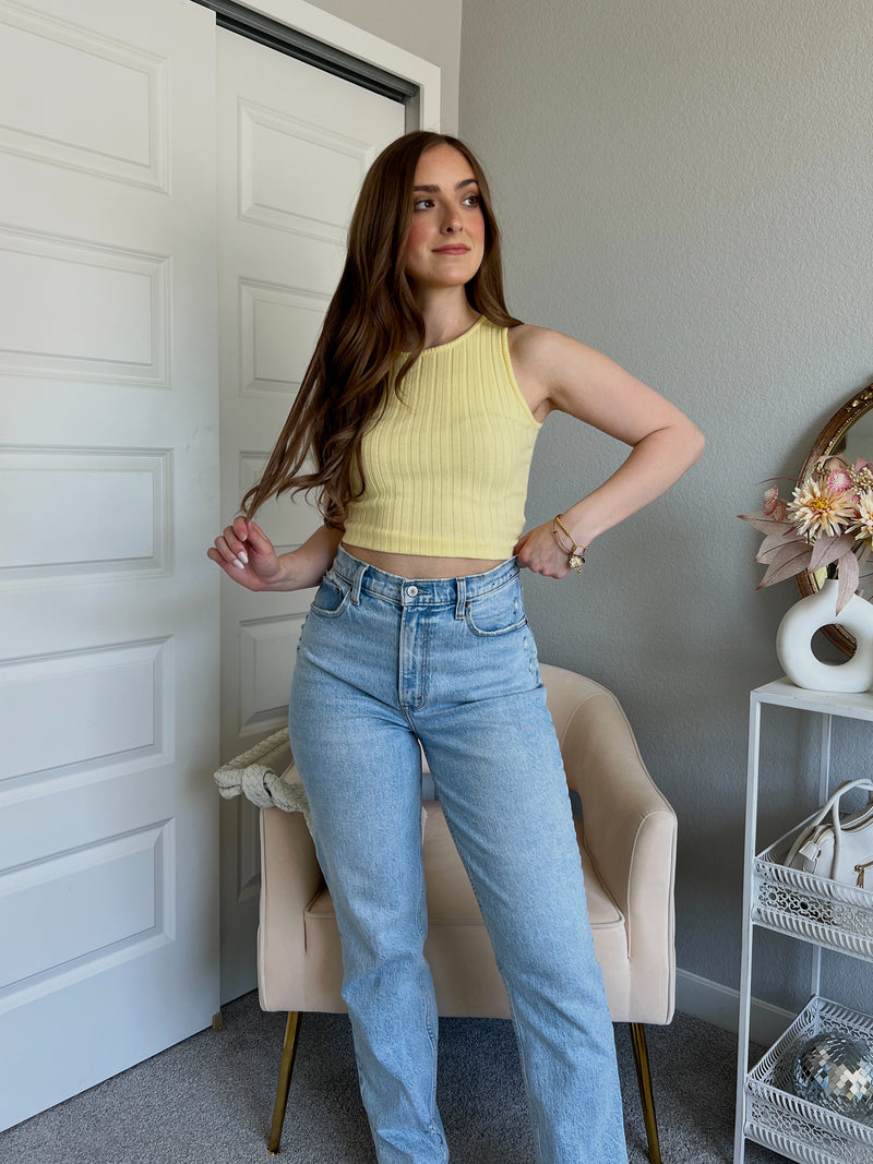 Midsummer Boat Neck Knit Crop Top (Yellow)