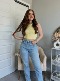 Midsummer Boat Neck Knit Crop Top (Yellow)