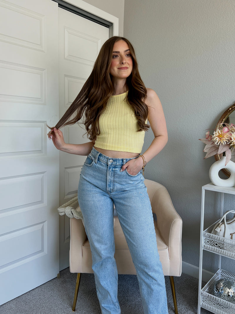 Midsummer Boat Neck Knit Crop Top (Yellow)